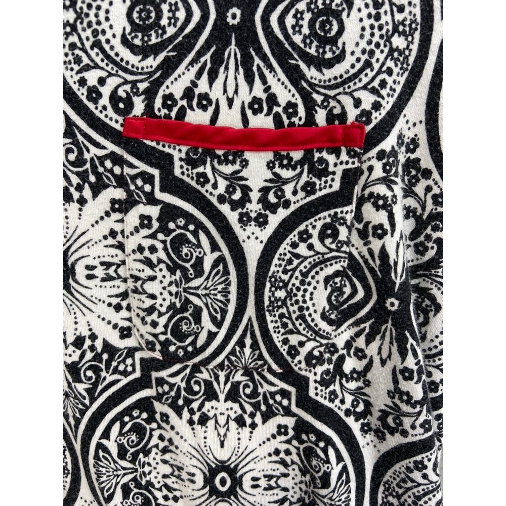 Soma Gown Sz L Black White Pattern 3/4 Sleeve Dress with Red Trim Nightgown - Picture 2 of 9